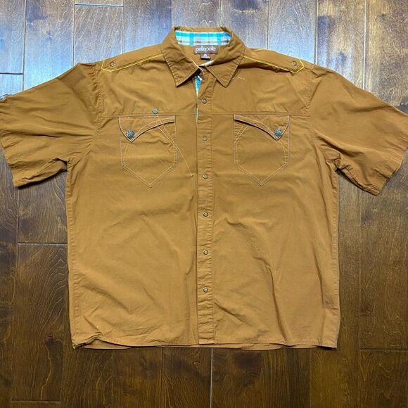 Pelle Pelle Big & Tall Y2K Vintage Rustic Brown Snap Button Polo Shirt 3XL - Picture 3 of 11